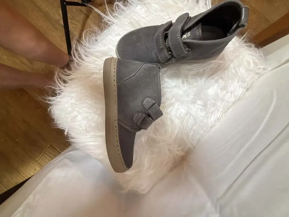 Cienta Kids Suede Double Strap Ankle Boots Grey